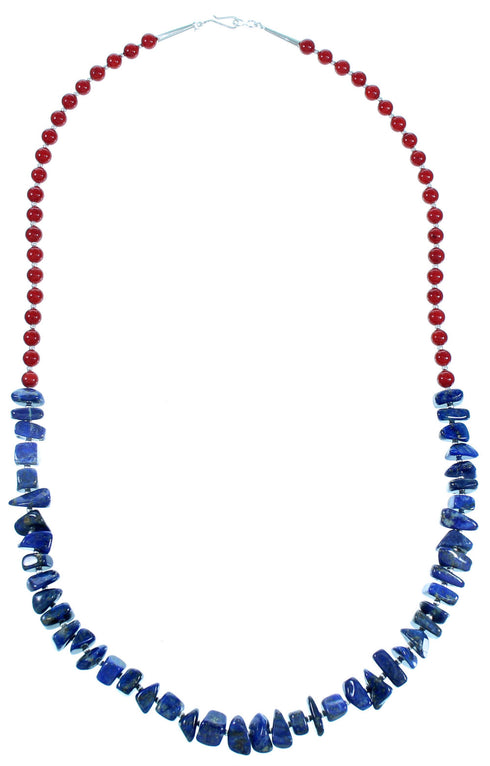 Coral And Lapis Sterling Silver Bead Necklace RX114234